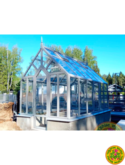 Базовая комплектация теплицы из стекла и алюминия в готическом стиле ГОТИКА размером 4000 х 2500 мм