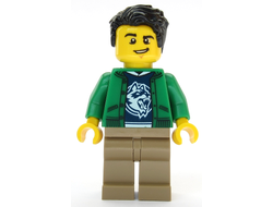 Ski Shop Clerk - Male, Green Jacket over Raccoon Shirt, Black Hair, n/a (cty1086)