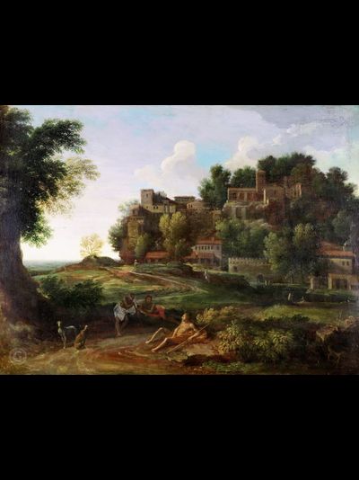 Картина обогреватель, репродукция Никола Пуссен Итальянский пейзаж с отдыхающими путниками