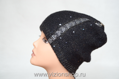Черная шапка с пайетками Vizio Италия 6160 зима 2019