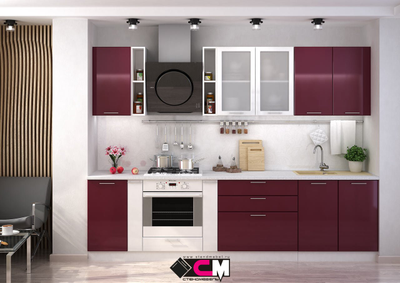 Композиции Модульной кухни Ксения бордо глянец + белый глянец