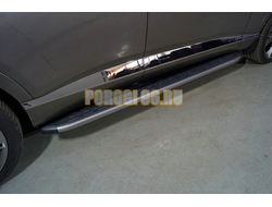 Пороги алюминиевые с пластиковой накладкой (карбон серые) 1920 мм ТСС для Genesis GV80 4WD 3D 2020-