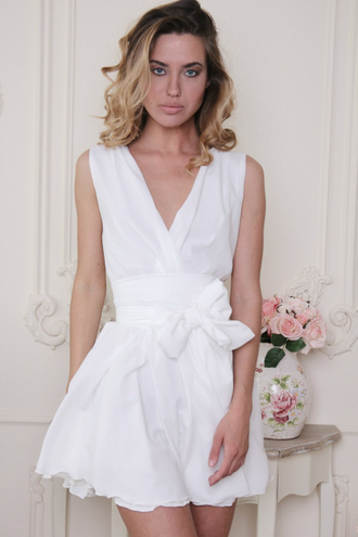 Короткое белое шифоновое платье "Доминика" 25 цветов, размеры 40-54