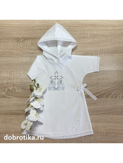 Тёплая или стандарт крестильная рубашка для мальчика  "Процветший крест", ткань на выбор, можно вышить любое имя