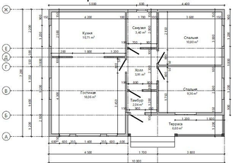 Одноэтажный каркасный дом с двумя спальнями 72м² (SK1)