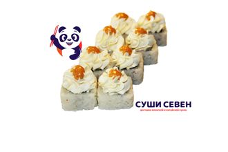 Ролл с начинкой из огурца,снежного краба,украшен сырной шапкой и соусом спайс.  240 гр.