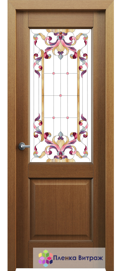 Витражная пленка, витражная пленка самоклеющаяся, пленочный витраж с классическим рисунком в дверь