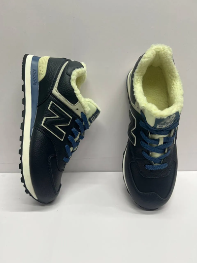 New Balance 574 Leather Blue с мехом