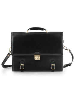 Портфель из натуральной кожи, 330х250х80 мм, черный, 1-004