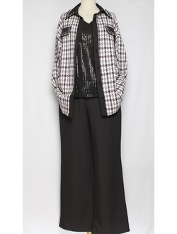 КОСТЮМ БРЮЧНЫЙ "Твид бусины" сиреневая клетка р.50-56