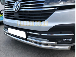 Защита переднего бампера двойная d60/42 для Volkswagen T6 (2020-)