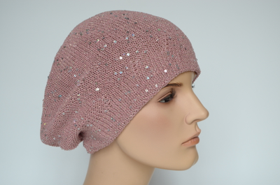 Розовый берет весна - осень Визио Италия с пайетками