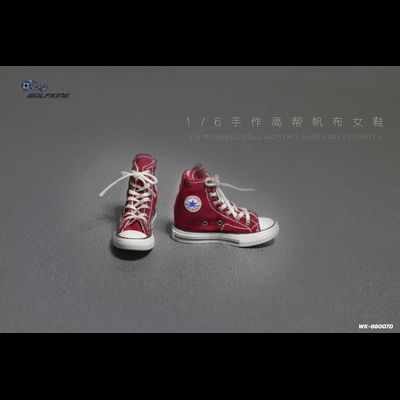 Женские кеды (красные) 1/6 hand-made high-top canvas women's shoes (WK-88007D) - WOLFKING