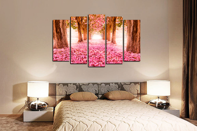 Модульная картина "Розовое покрывало. Сакура"