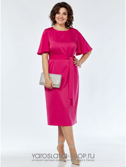 Модель: 2815.Платье прямого кроя, ярко-розового цвета, с поясом.
