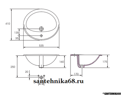 Раковина встраиваемая Cersanit CALLA 54 на столешницу круглая