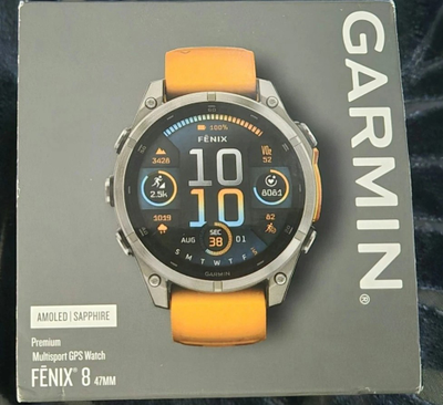 Часы Garmin Fenix 8 —47mm AMOLED Sapphire Titanium Spark Orange / Graphite