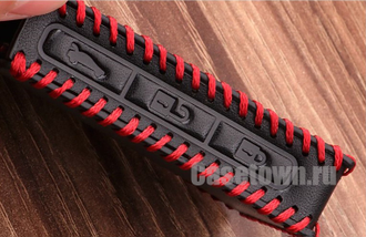 Чёрный чехол для ключа вольво хс90 (Classic красная нить)