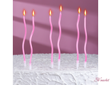 Свечи для торта витые &quot;Серпантин&quot; 6 шт, коктейльные, розовый блик