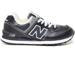 New Balance 574 Dark Blue Leather с мехом
