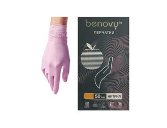 Перчатки нитриловые розовые Benovy, 50 пар, размер L