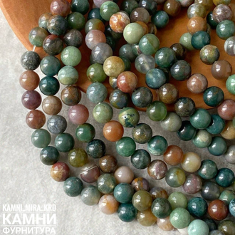 "Индийский агат" халцедон с включениями шары 4-4,3/6-6,4/8,2-8,4/9,9-10,4/11,8-12,2 мм, цена за нить 37 см