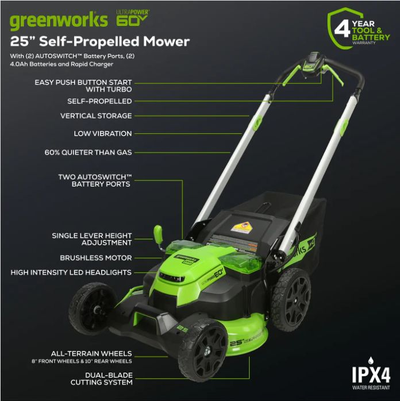 Аккумуляторная газонокосилка Greenworks GD60LM61 TwinForce