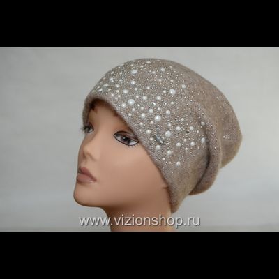 Вязаная шапка женская бежевая зима 2018 - 2019 Vizio Италия 6110