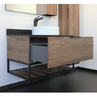 Тумба-умывальник "Порто 90" дуб темно-коричневый с черной столешницей с раковиной COMFORTY 9110