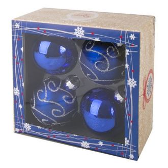 Игрушка елочная шар из стекла набор из 4 штук, Синий 6см, 78935