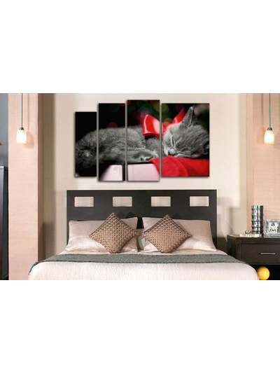 Модульная картина "Кот с красным бантиком"