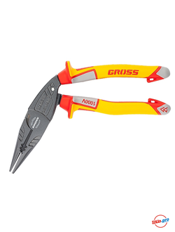 Длинногубцы комбинированные с изогнутой головой, диэлектрические рукоятки до 1000 В, 200 мм GROSS