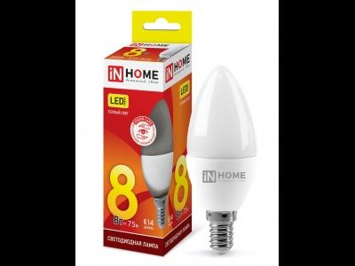 Лампа светодиодная ASD/inHome VC свеча C37 E14 8W(720lm) 3000К 2K 107x37 (без пульсации) 0426