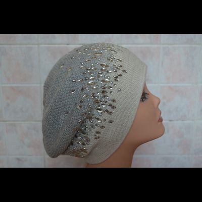 Берет со стразами Сваровски Vizio Италия 5561 бело - серый