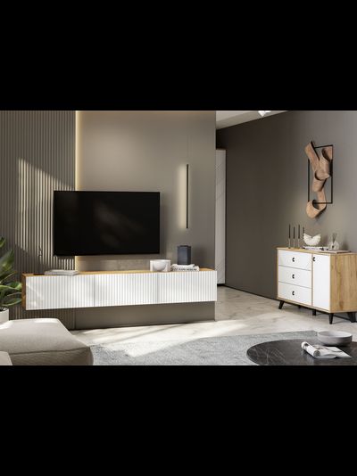 Байкал Комод 3 ящика со створкой Дуб Золотой/Белый матовый