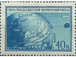 2216. Первая советская космическая ракета, запущенная в сторону Луны. Схема трассы