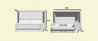 Горизонтальная шкаф-кровать с диваном "Гранада" 140х200 (модификация 2)