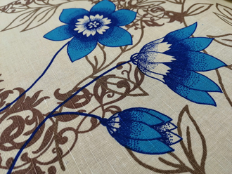 Ткань льняная "Голубые цветы"
