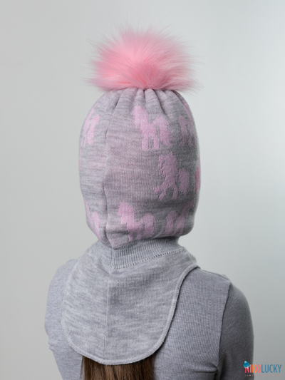 Шапка-шлем 23101-03 с утеплит., хб подклад, серый,розовый 52-54