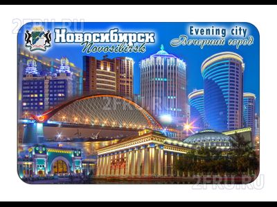 Гибкий сувенирный магнит на холодильник 8х6 см. с фото достопримечательностей ночного Новосибирска