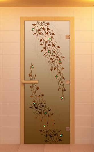 Дверь для сауны, серия &quot;Береза&quot;, с фьюзингом, стекло бронзовое