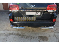 Защита заднего бампера угловая двойная d76/42 для Toyota Land Cruiser 200 2015-2018
