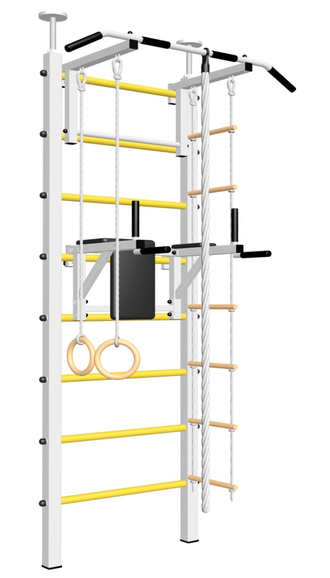 Спортивная стенка враспор с турником, брусьями и детскими навесными в квартиру  враспор