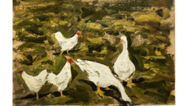 1235 Туржанский Л.В. Куры и гуси. 1920-е гг. Картон, масло 16Х24