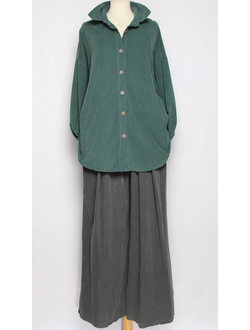 Рубашка Бохо "Вельвет защипы сбоку" малахит