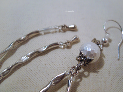 Длинные серьги "Льдинки дождя" с гранёным жемчугом