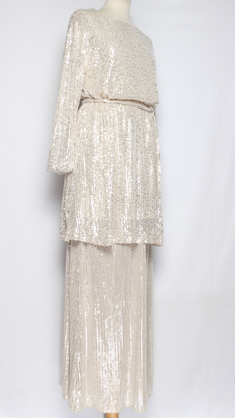 Юбка  трикотажная "Пайетки1" св.бежевая р.50,52,54,56