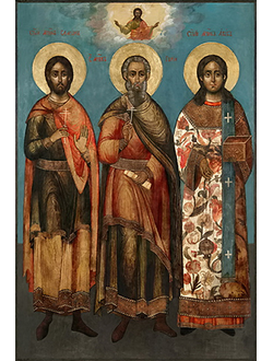 Самон, Гурий и Авив, Святые мученики, исповедники. Рукописная православная икона.