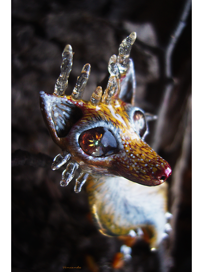 "Пятихвостая кицунэ, разжигающая пламя лисица", фэнтези-брошь в восточном стиле