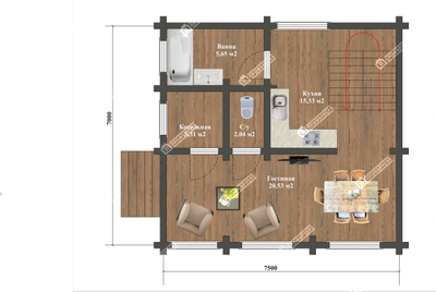 Домокомплект Крым из оцилиндрованного бревна, площадь 93 м2
